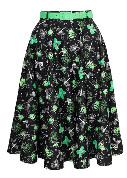 Hell Bunny Millie Halloween 50's Swing Rok Zwart Groen