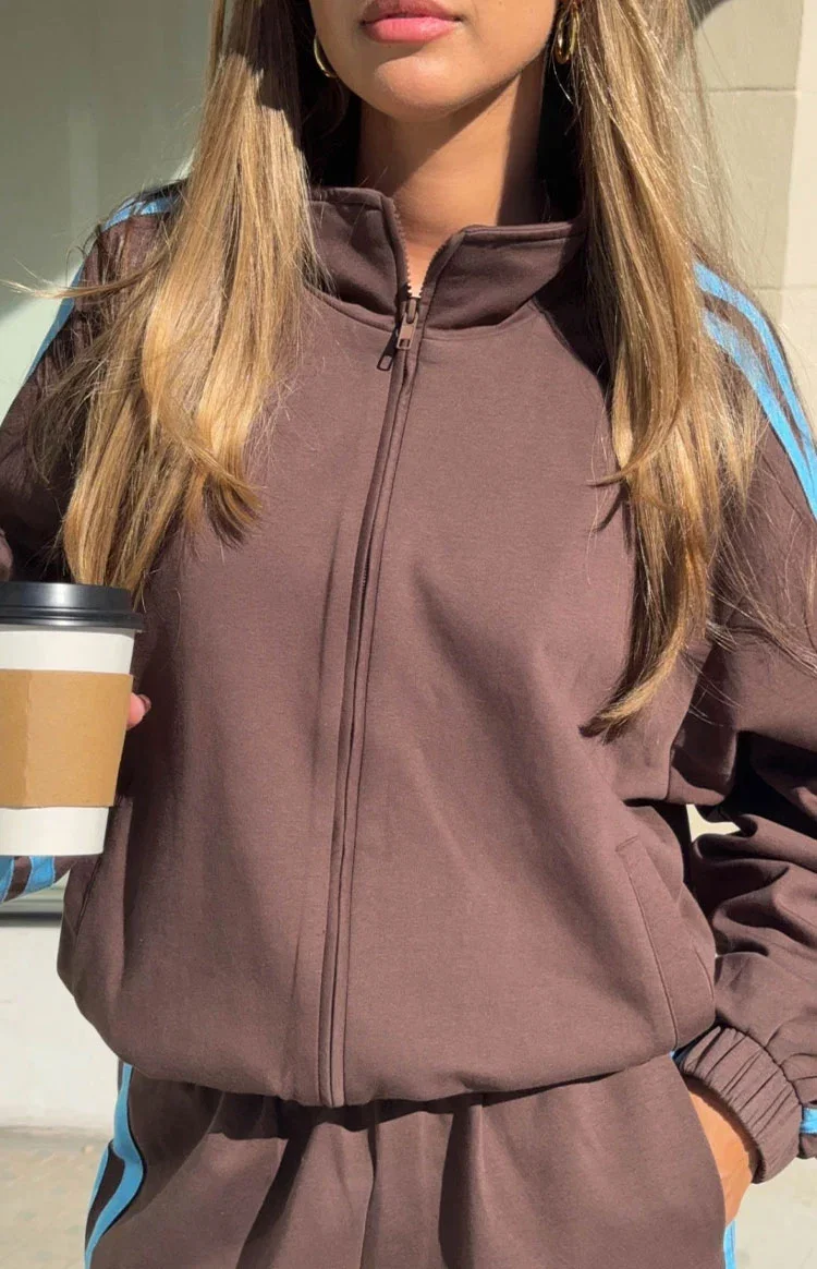 Image of Kosie Chocolate And Blue Stripe Jacket