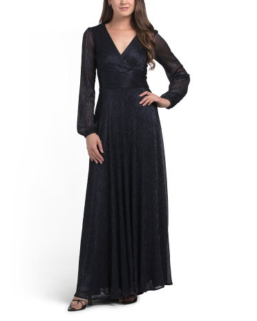 Shimmer Long Sleeve Gown For Women, Polyester