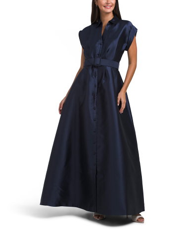 Solid Mikado Dress With Belt For Women, Polyester