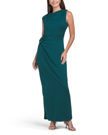 High Neck Knit Gown For Women, Spandex/Polyester/Gold