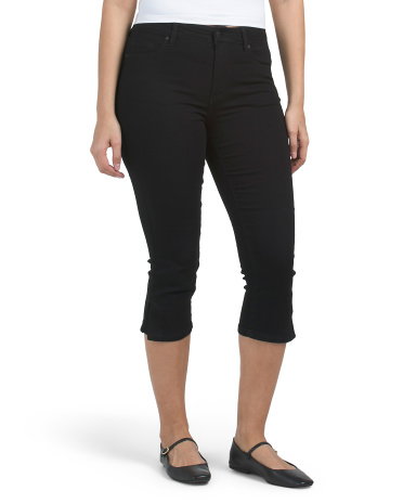 High Waist Recycled Pedal Pusher Capris With Side Vents, Spandex/Cotton/Polyester