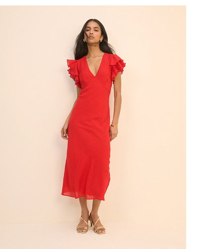 Red Frill Sleeve Layla Midi Dress