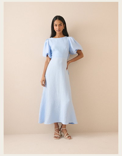 Baby Blue Puff Sleeve Zola Midi Dress