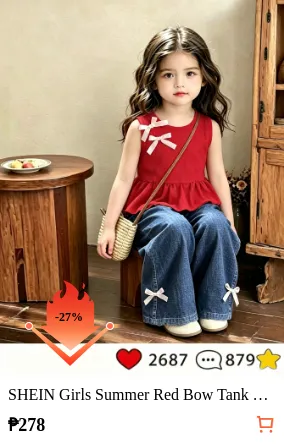SHEIN Girls Summer Red Bow Tank...