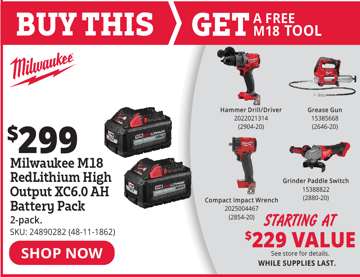 MILWAUKEE M18 BATTERY 2 PACK