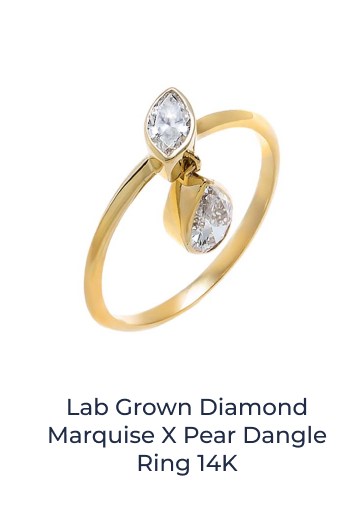 Lab Grown Diamond Marquise X Pear Dangle Ring 14K