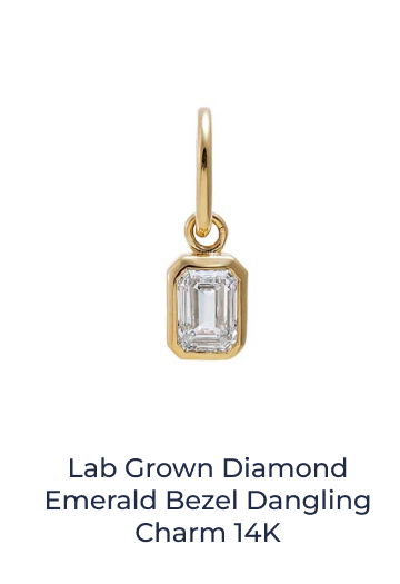 Lab Grown Diamond Emerald Bezel Dangling Charm 14K
