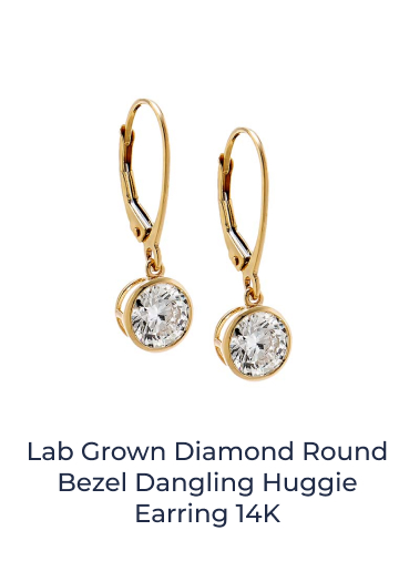 Lab Grown Diamond Round Bezel Dangling Huggie Earring 14K