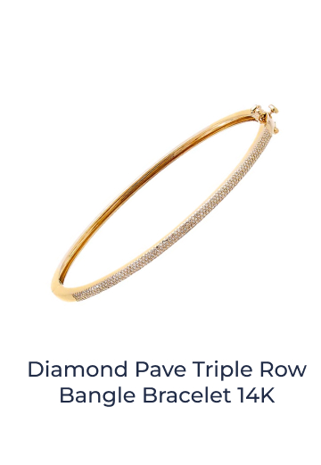Diamond Pave Triple Row Bangle Bracelet 14K