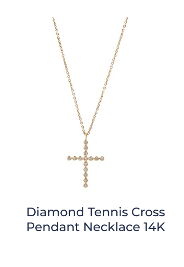 Diamond Tennis Cross Pendant Necklace 14K
