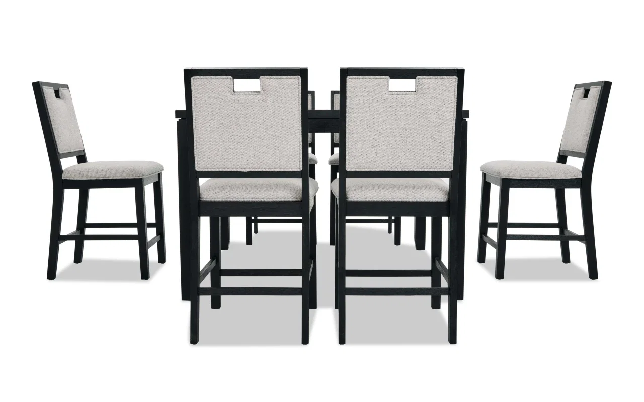 Brookline 7 Piece Black & White Upholstered Counter Height Square Dining Set