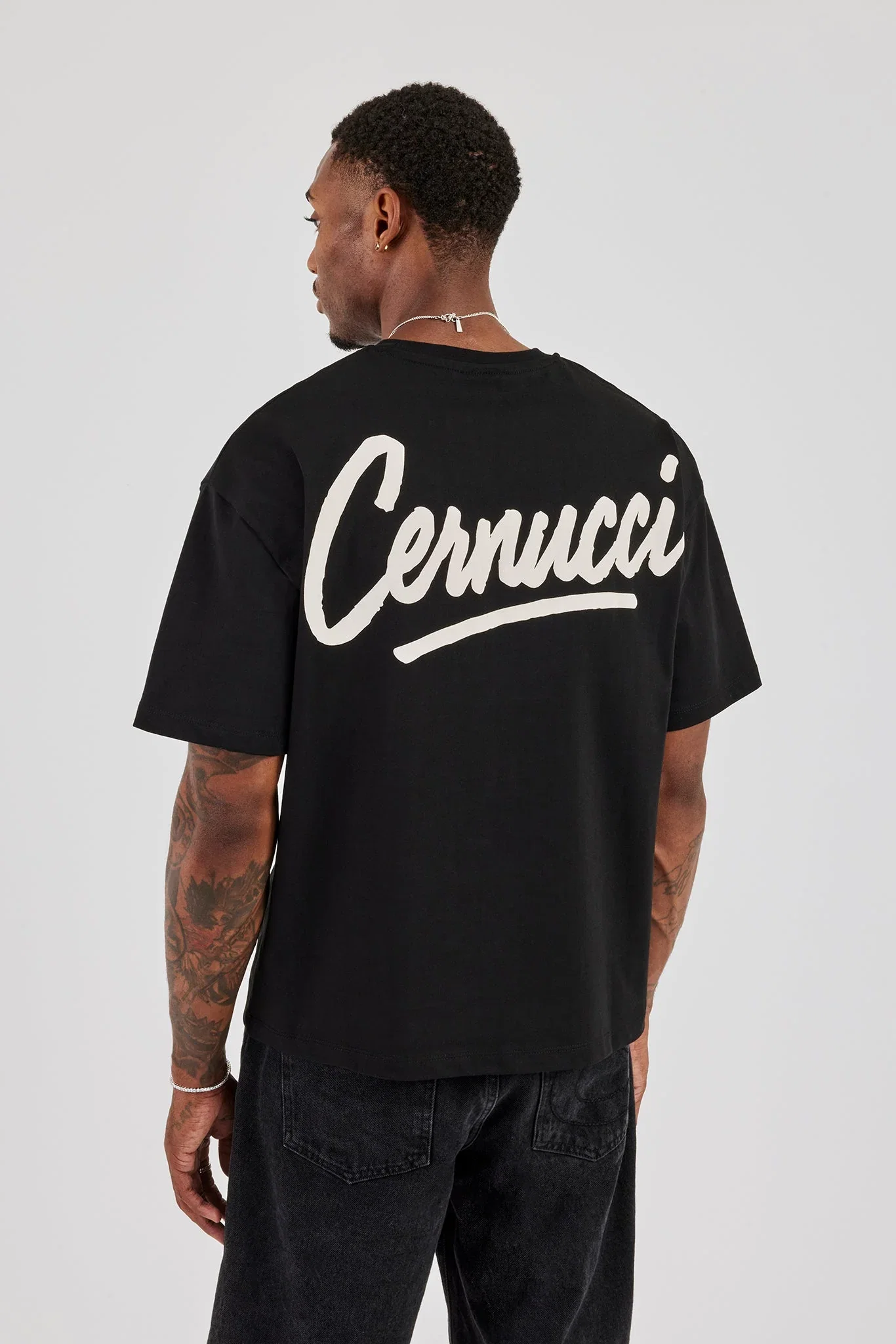 Image of Cernucci Script Back Print T-Shirt - Black