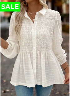 Beige Tummy Coverage Long Sleeve Shirt Collar Blouse