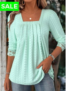 Light Green Long Sleeve Square Neck T Shirt