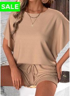 Round Neck Short Sleeve Light Coffee Top and Shorts