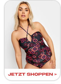YOURS – Geblümter Neckholder-Badeanzug in Schwarz und Rosa