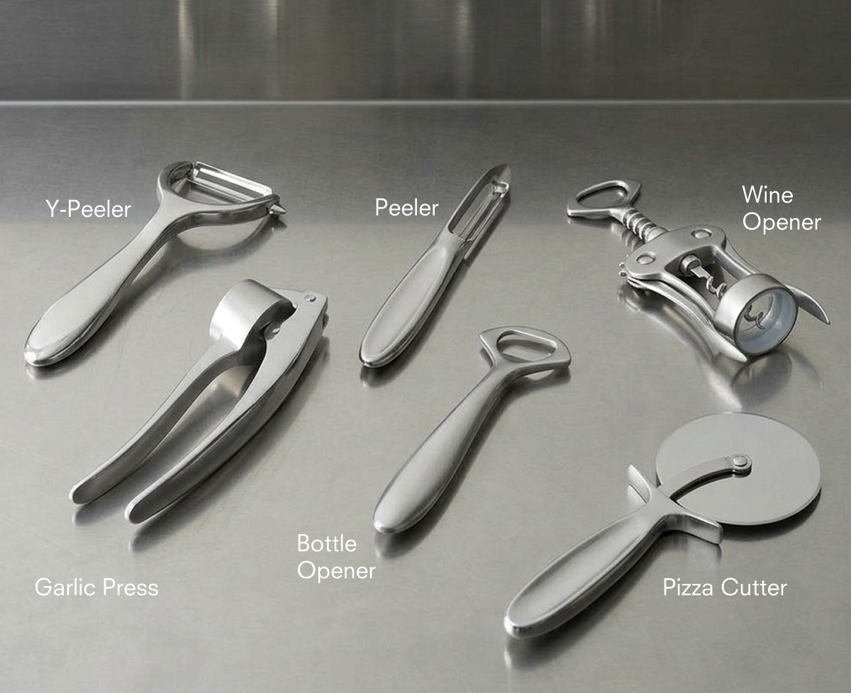 Y-Peeler Peeler Wine Opener Garlic Press Bottle Opener Pizza Cutter