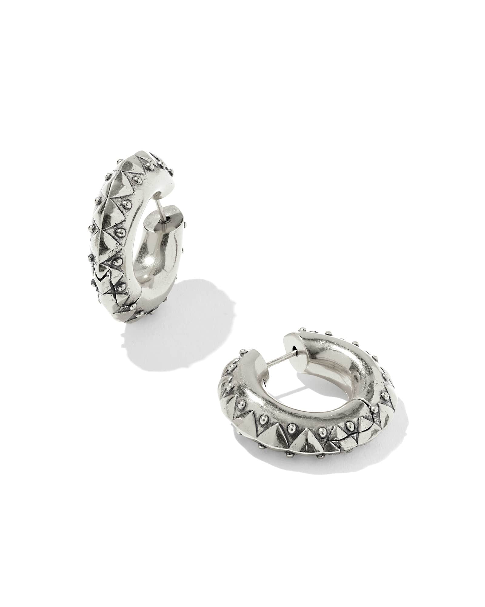 Image of Kendra Scott Catherine Vintage Silver Hoop Earrings | Metal