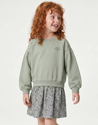 Dual Fabric Dress for Girls - sage green
