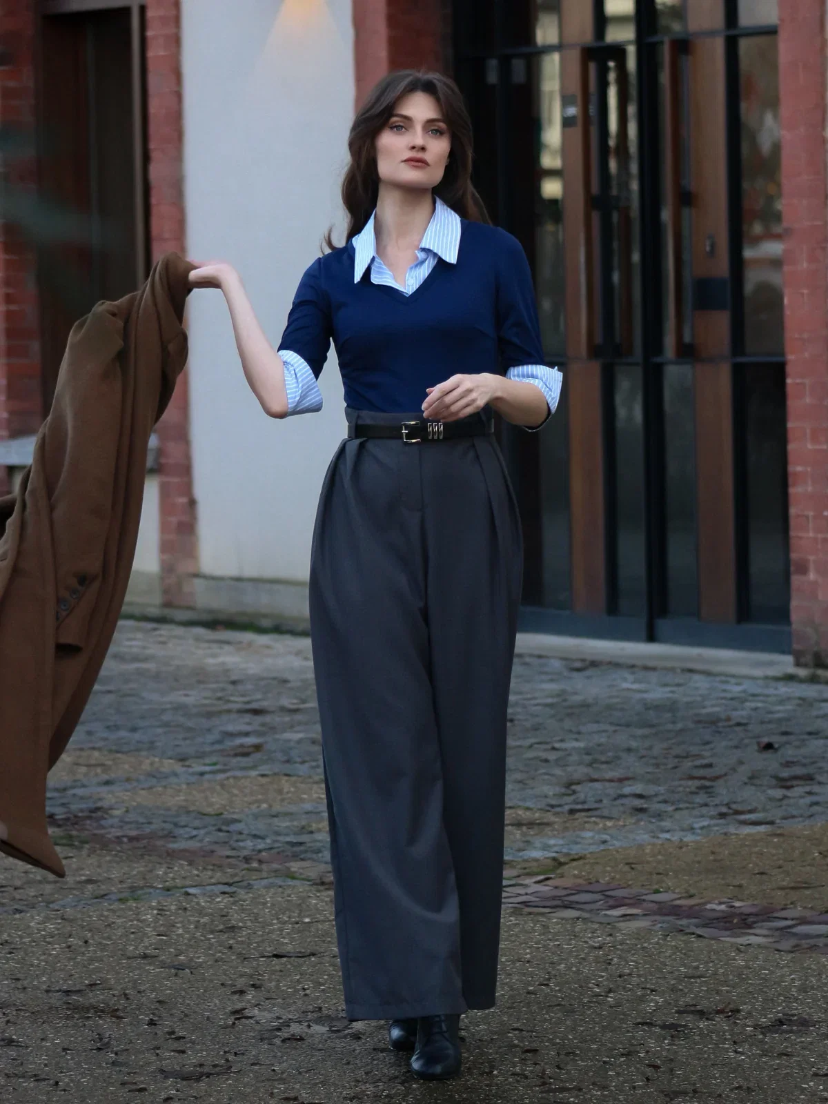 Blue & Gray 1940s Knit Colorblock 3/4 Sleeve Shirt Jumpsuit
