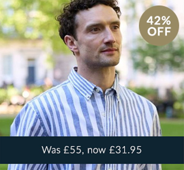 Shop men's blue/white stripe linen-blend shirt