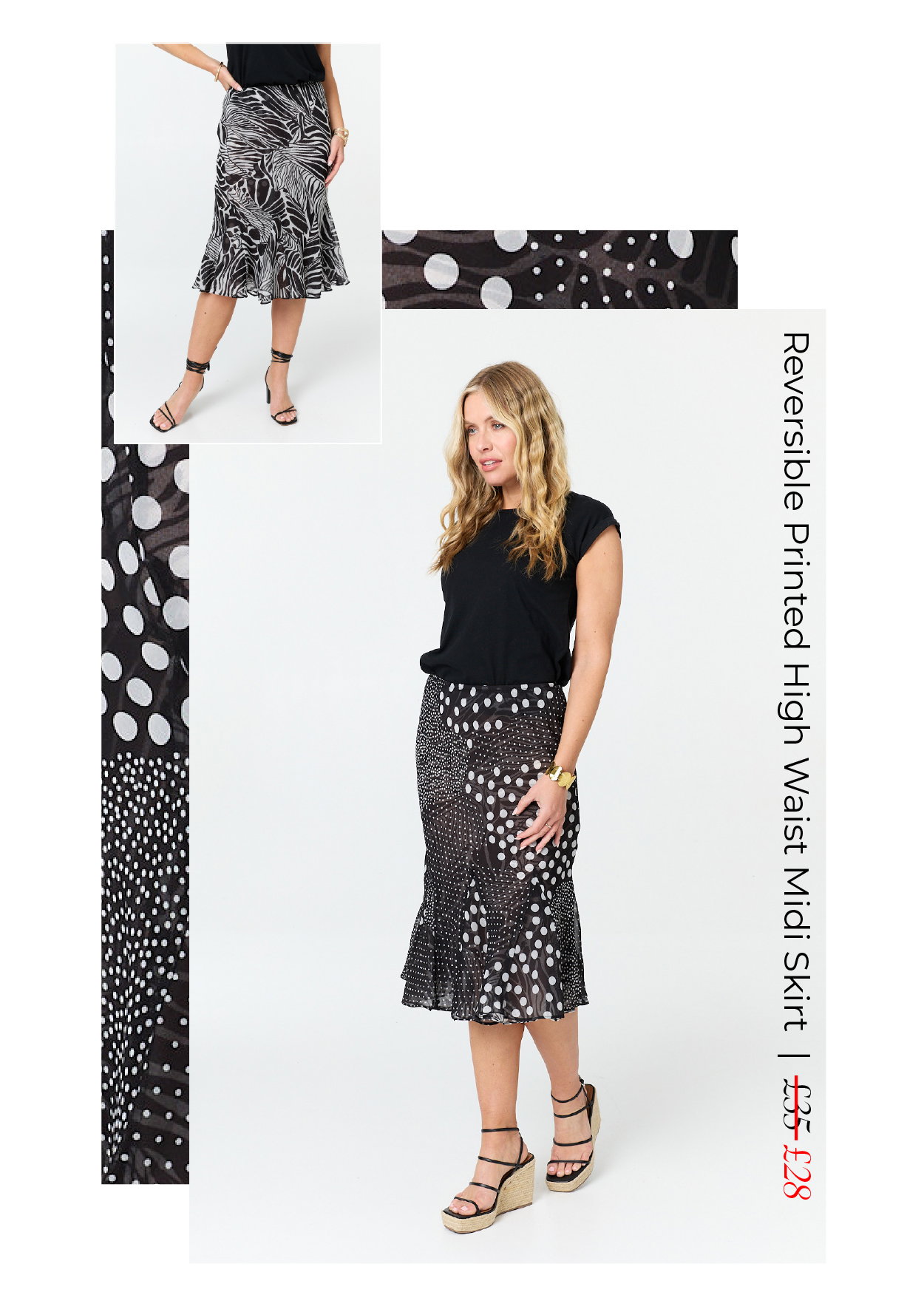 Reversible Printed High Waist Midi Skirt | Shop Now
