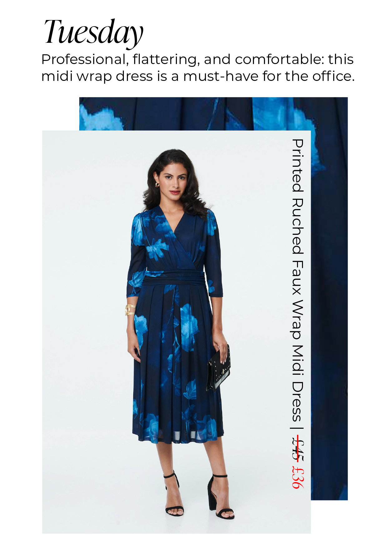 Printed Ruched Faux Wrap Midi Dress | Shop Now