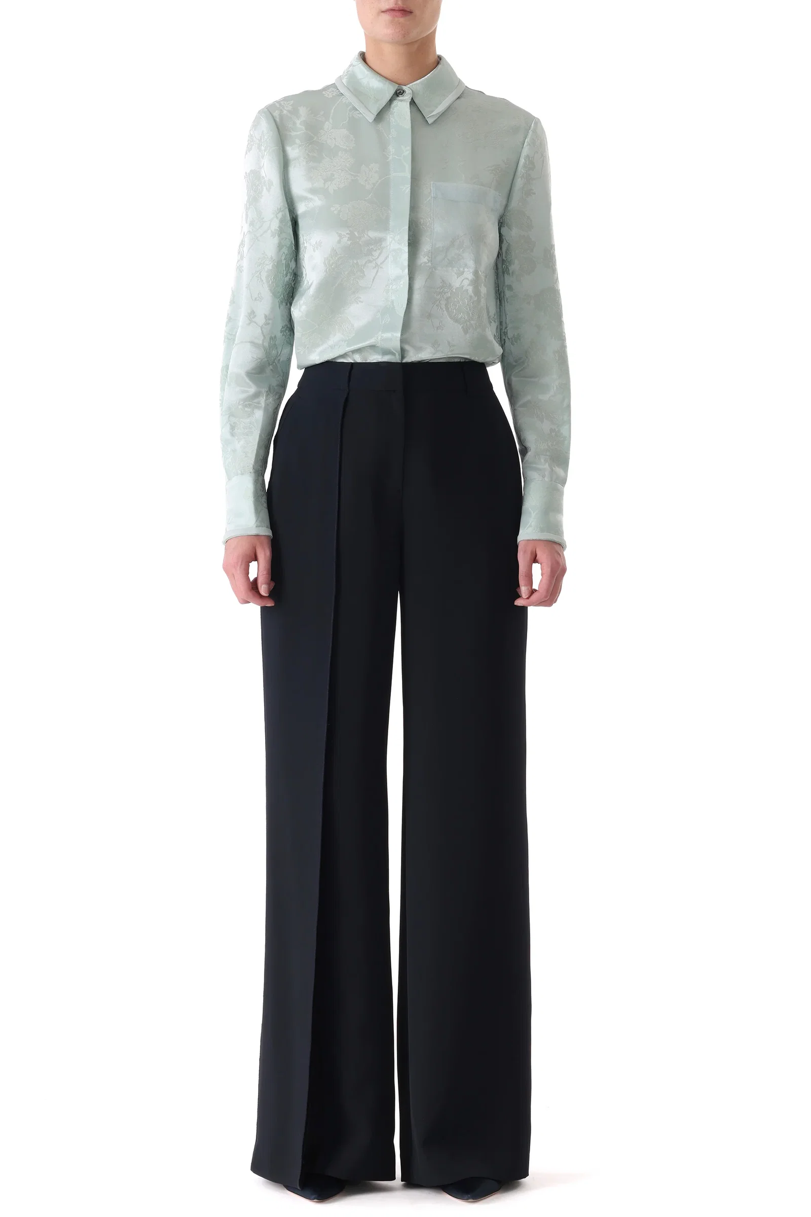 Image of STRAIGHT LEG CADY TROUSERS WITH FRONT OVERLAP