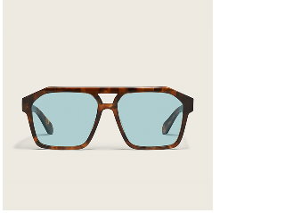 Image of large tort shield sunglasses with sky blue lenses
