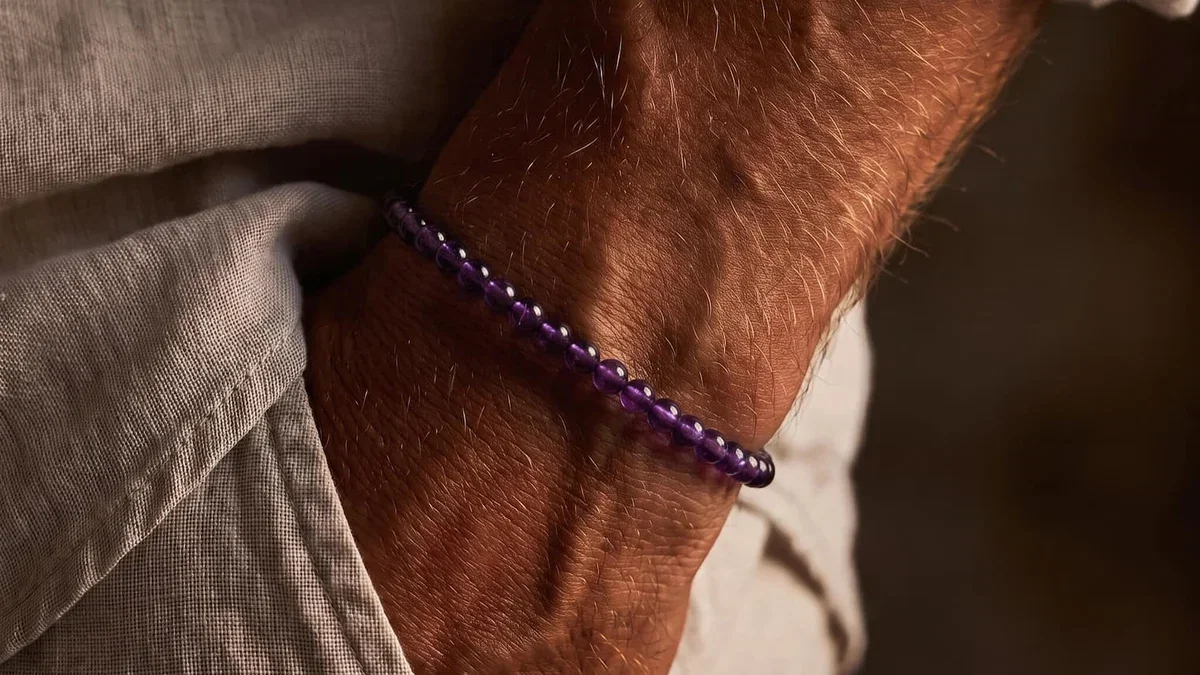 Amethyst Bracelet V (4mm) worn on the wrist