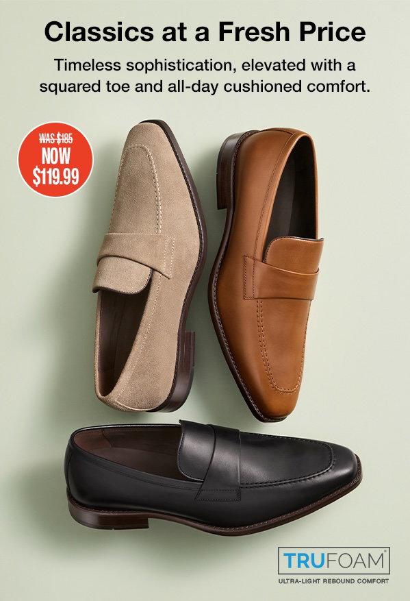 Three classic loafers in suede and leather displayed on a light background. Text reads: 