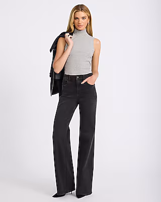 High Waisted Relaxed Flare Black Wash Jeans