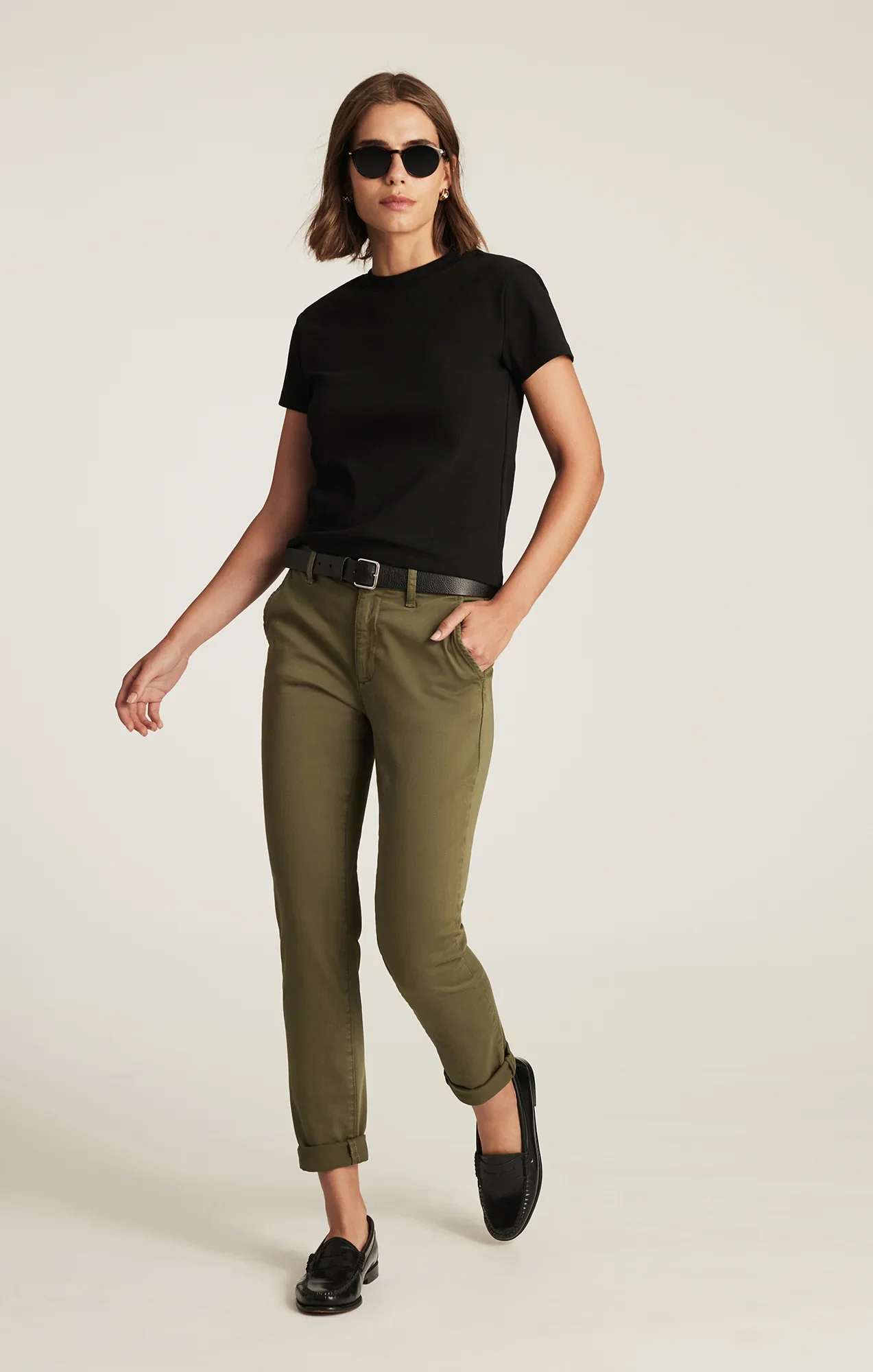 Image of KATHLEEN SLIM BOYFRIEND CHINO IN DARK OLIVE CASUAL TWILL