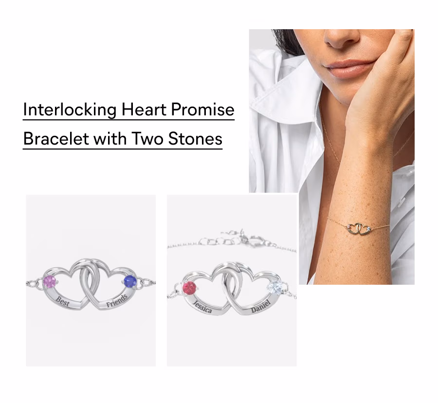 Interlocking Heart Promise Bracelet with Two Stones