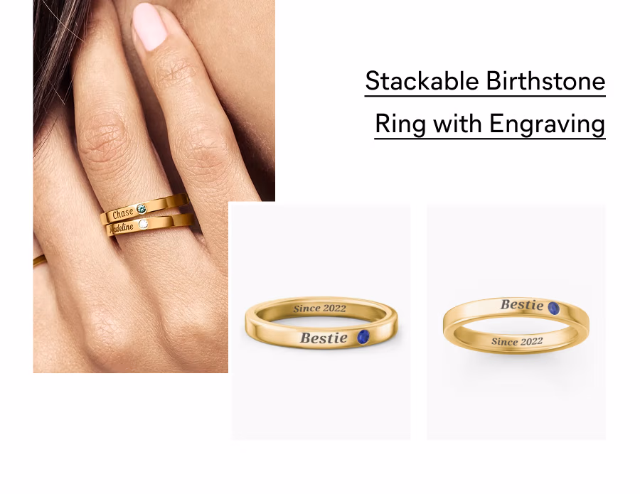 Stackable Birthstone Ring with Engraving