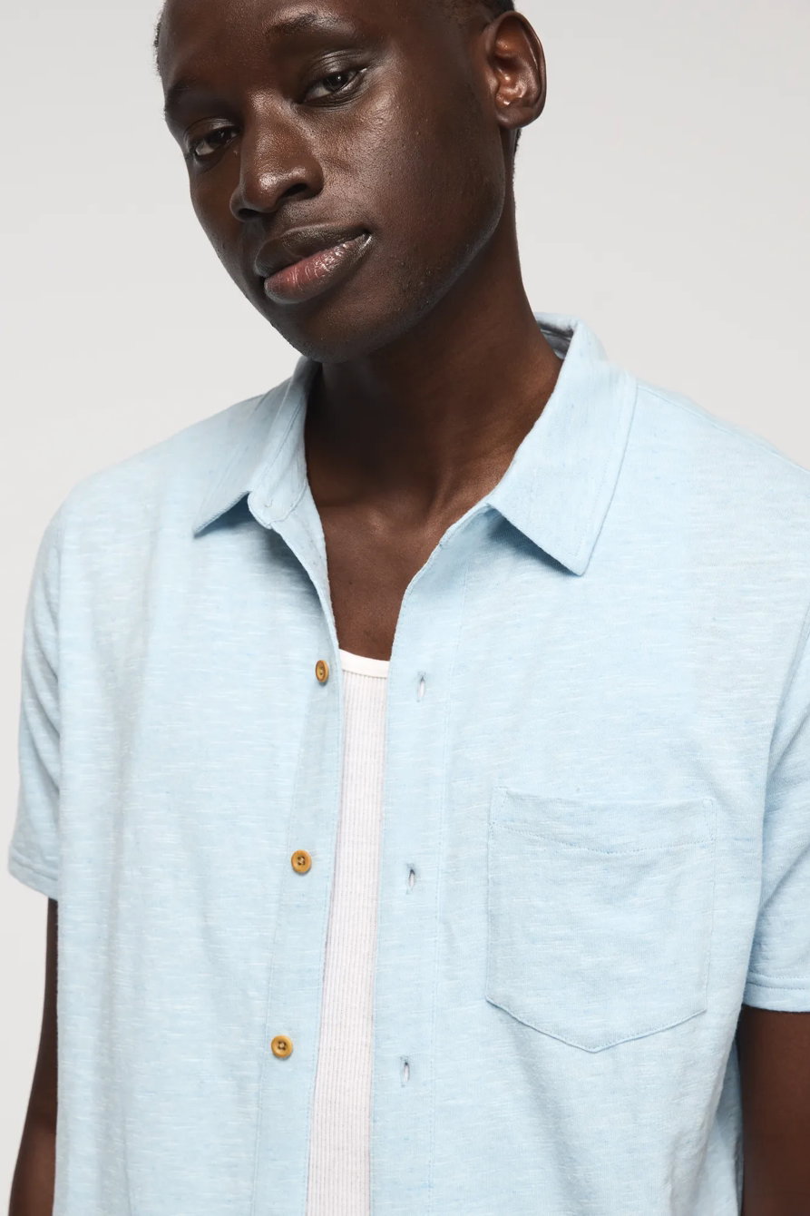 Image of Lucky Brand Linen Knit Button Up Shirt - Men's Clothing Outerwear Shirt Jackets in Bright White