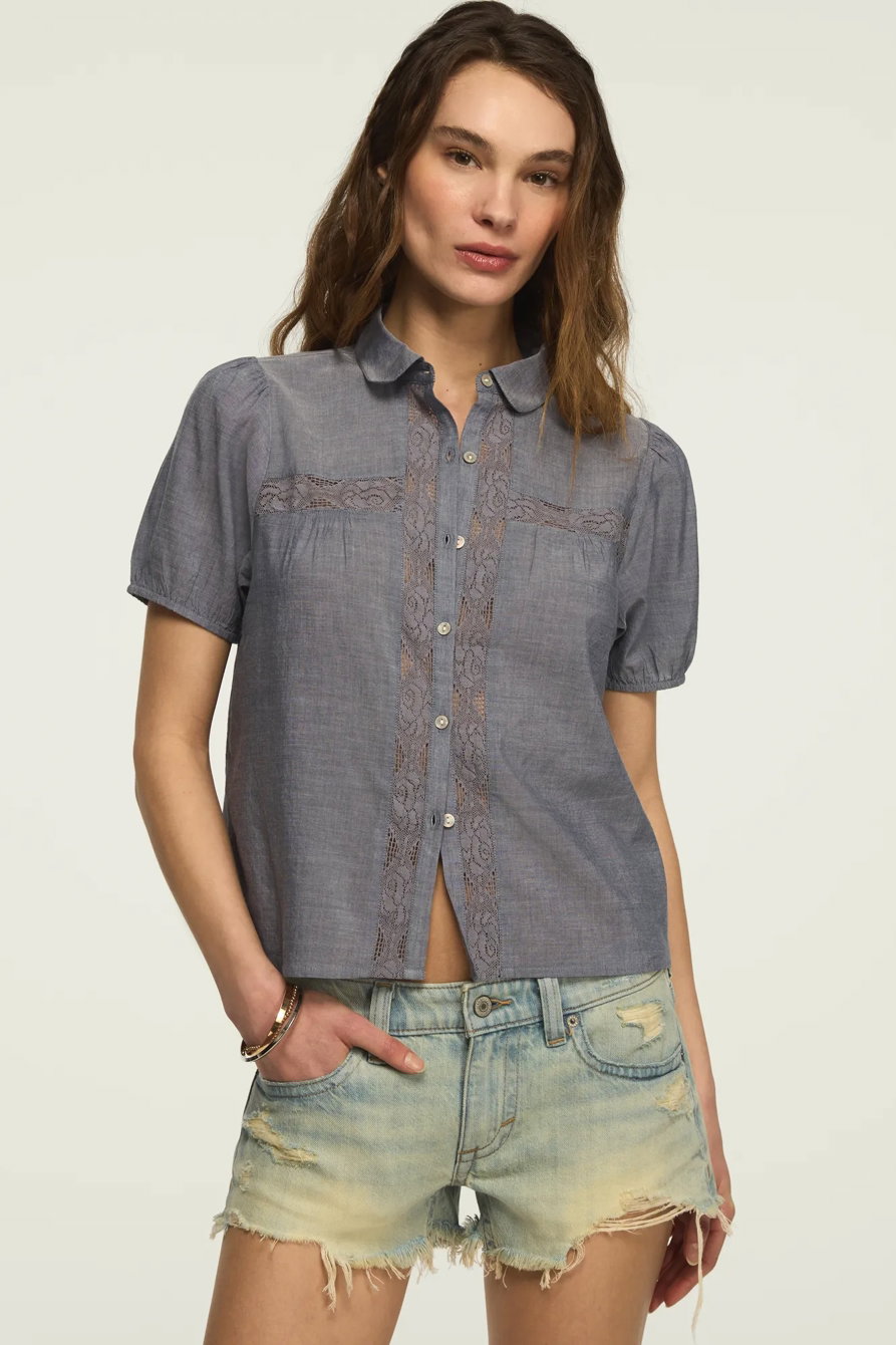 Image of Lucky Brand Short Sleeve Embroidered Peter Pan Peasant Top - Women's Clothing Peasant Tops Shirts in White