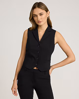 Stretch Cotton Notch Lapel Blazer Vest