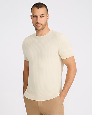 Textured Cotton Crew Neck Sweater T-Shirt