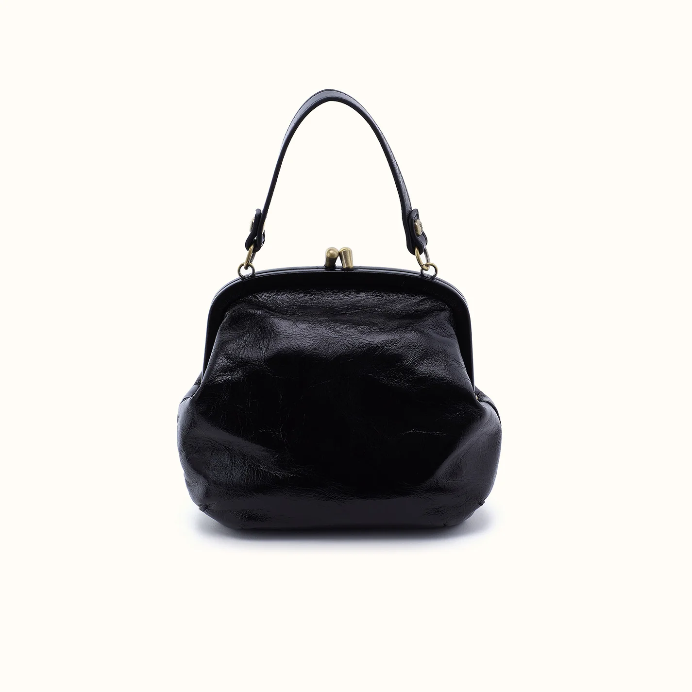 Image of Alba Frame Crossbody In Polished Leather - Black
