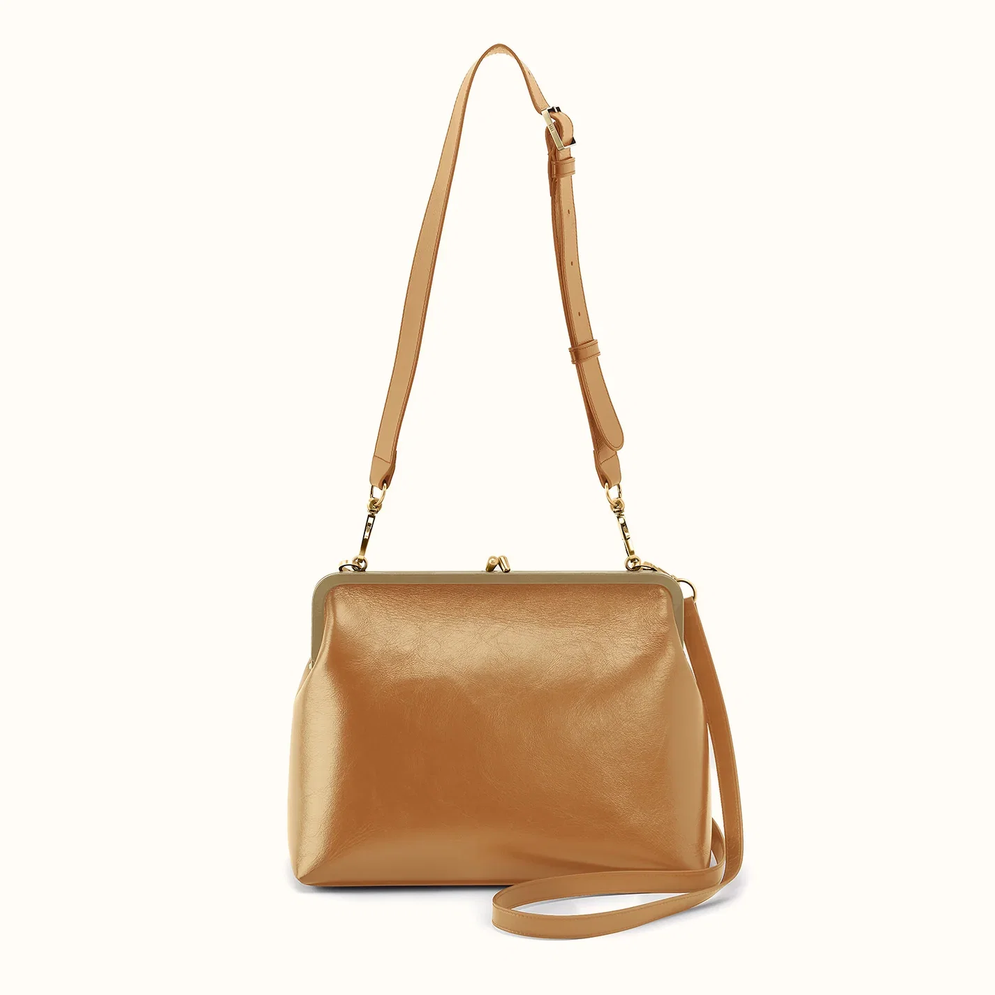 Image of Alba Frame Large Shoulder Bag In Polished Leather - Burnished Tan
