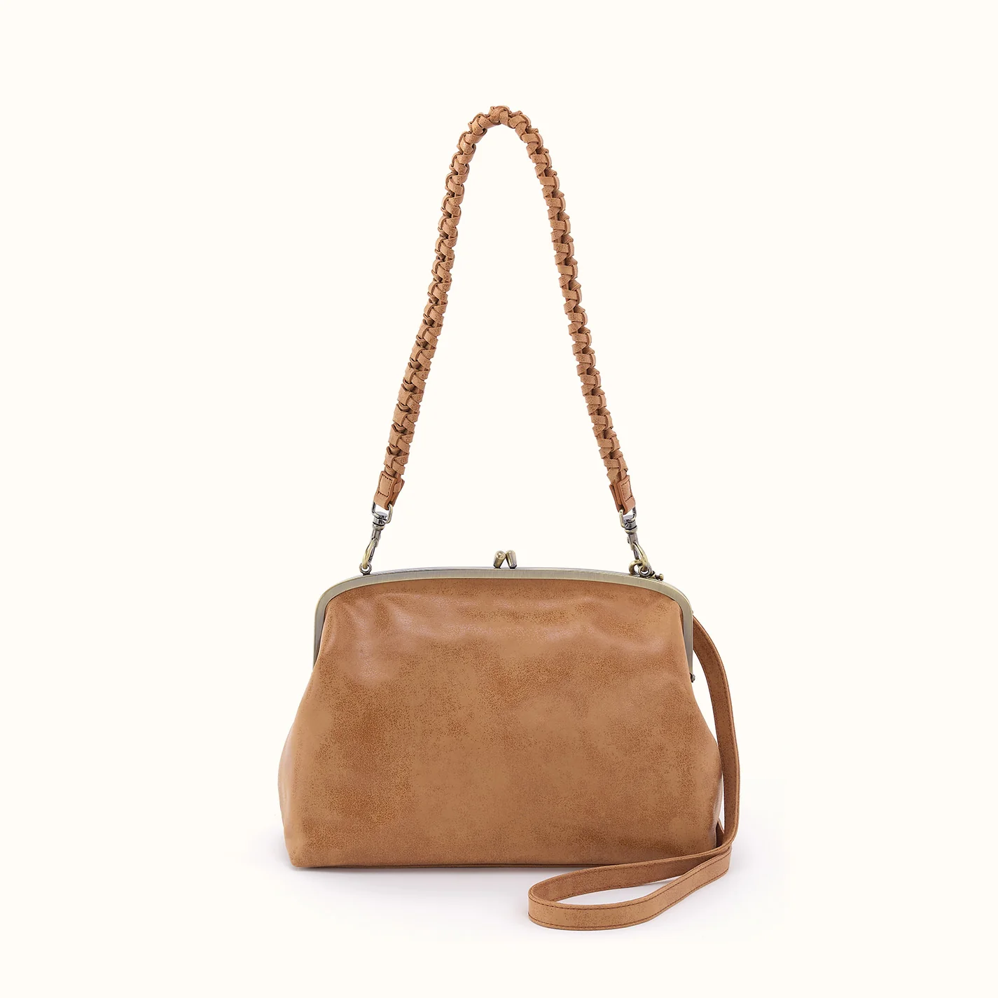 Image of Alba Frame Large Shoulder Bag In Buffed Leather - Whiskey