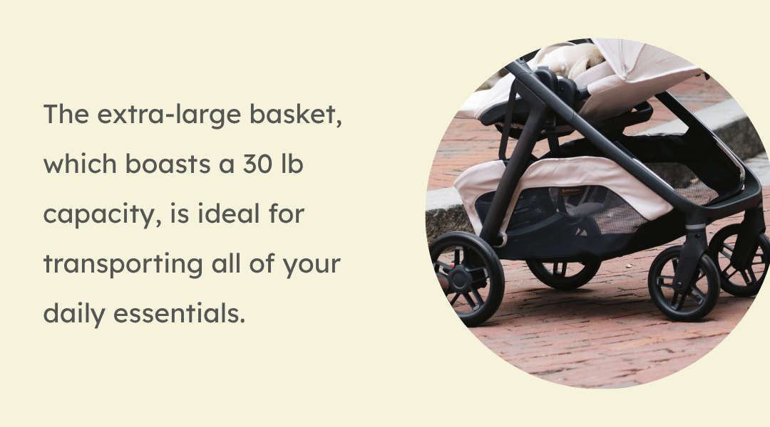 The extra-large basket, which boasts a 30 lb capacity, is ideal for transporting all of your daily essentials.