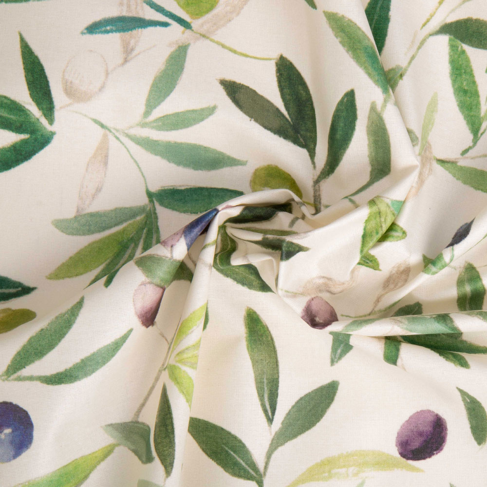 Coupon Tissu Coton Enduit Toscane All Over vert sur fond Ecru