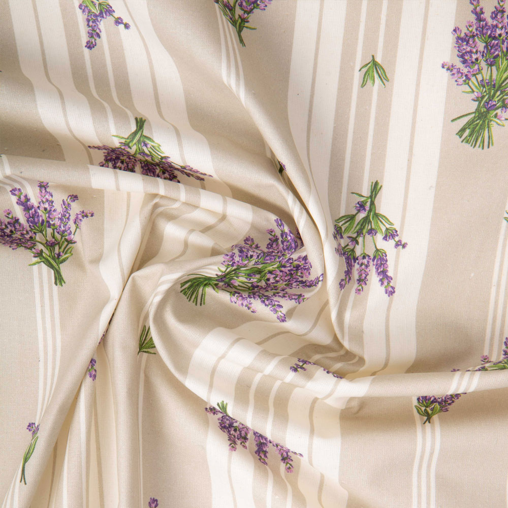 Coupon Tissu Coton Enduit Coutil de Provence rayé gris sur fond Blanc