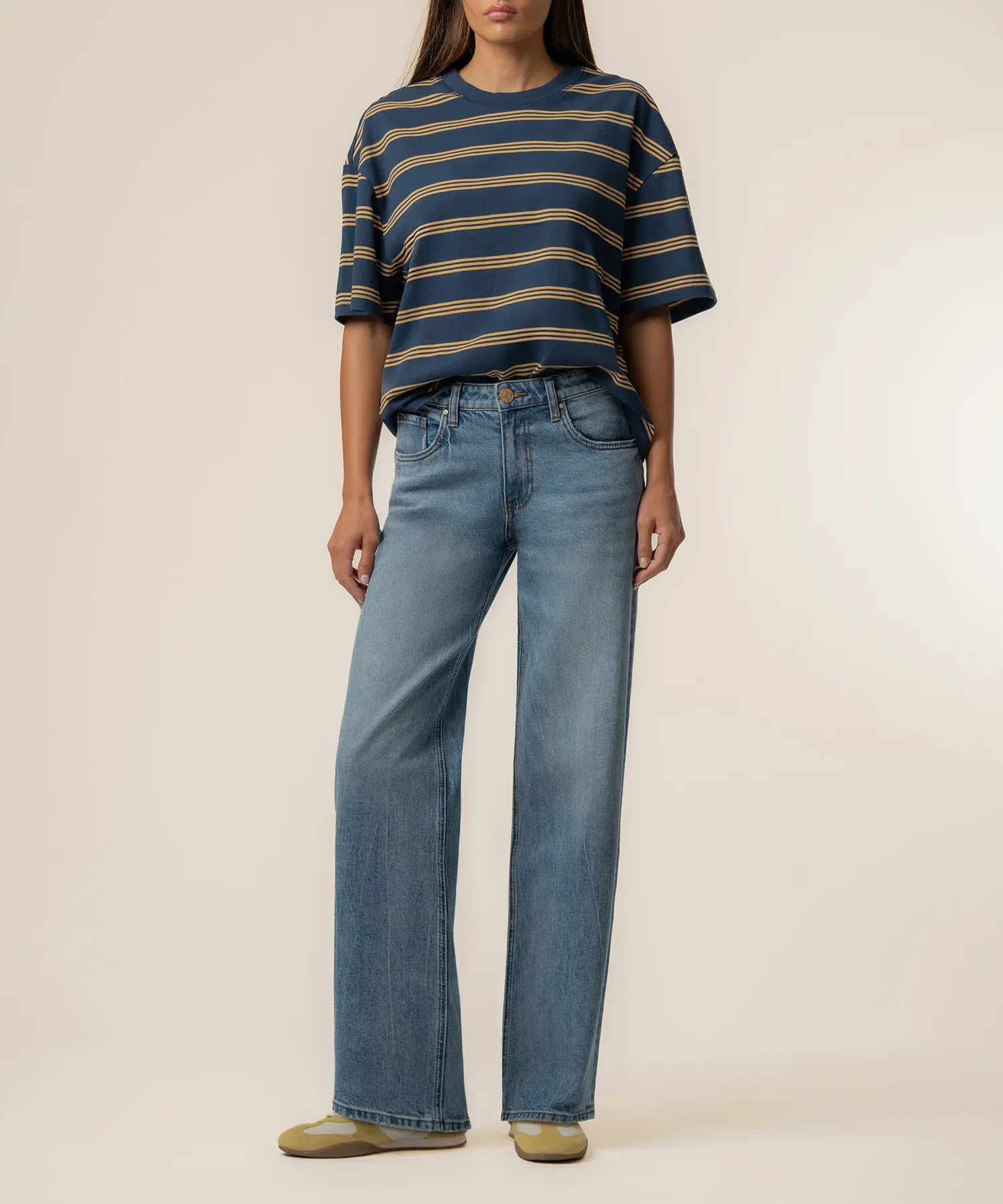 Image of Cali Boxy Stripe T-Shirt Exclusive in Golden Midnight