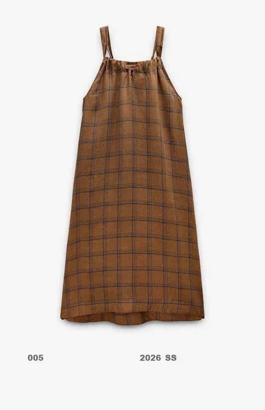 Midi dress with squares 100% linen