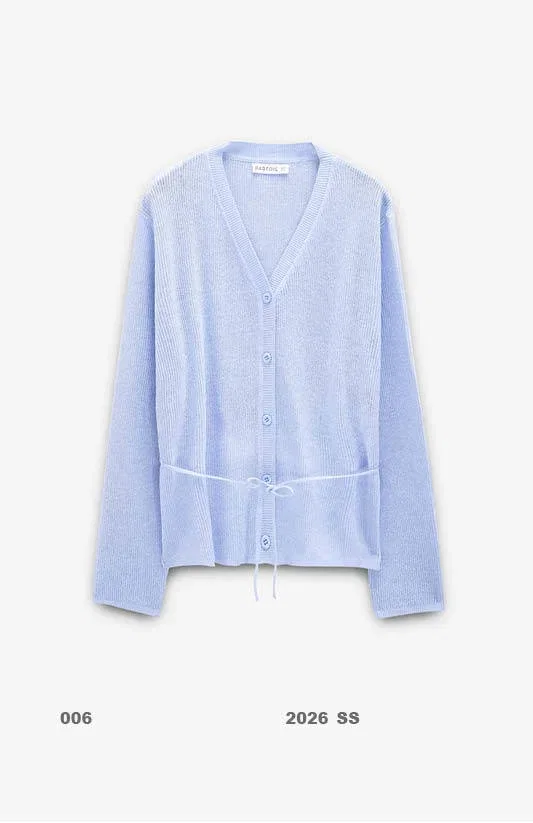 Knit cardigan with adjustable drawstring
