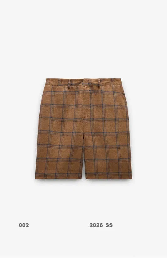 Square-patterned shorts 100% linen